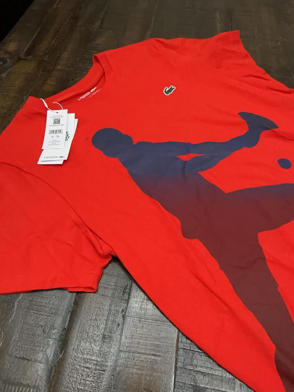 Lacoste Sport Shirt Mens XL Red Novak Djokovic Tennis Short Sleeve Graphic Tee